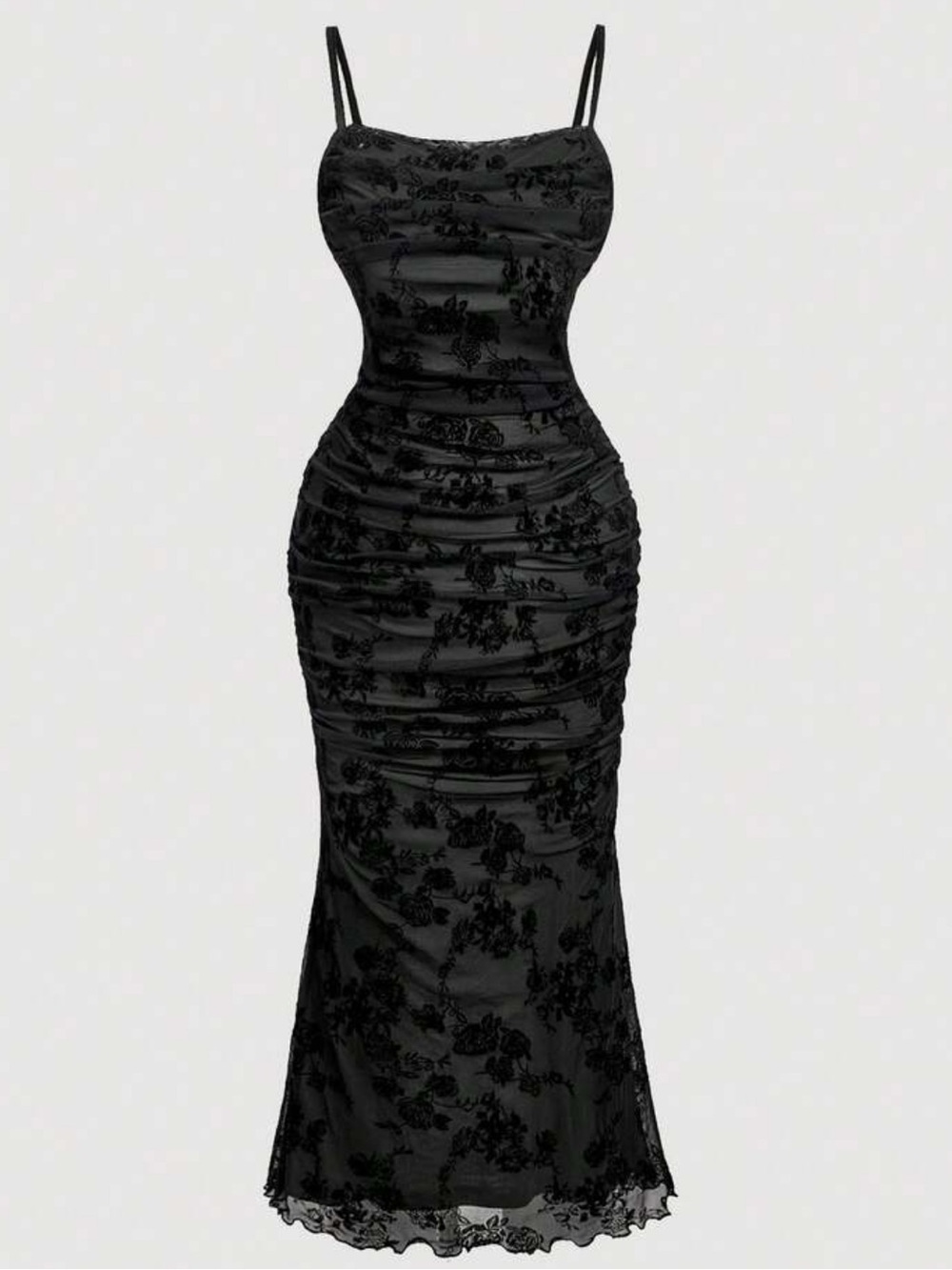 SHEIN Black Floral Lace  Midi Dress